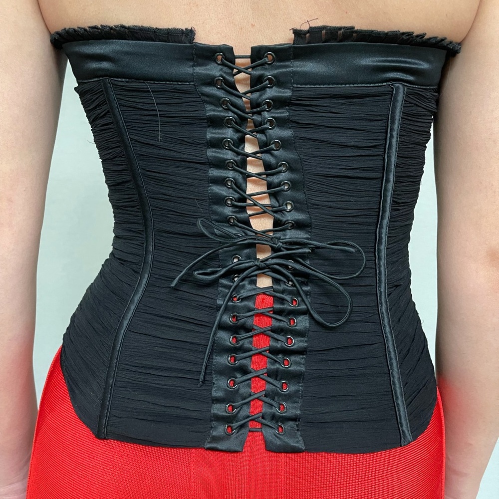 bebe Black Ruched Halter Corset Top - Picture 5 of 8